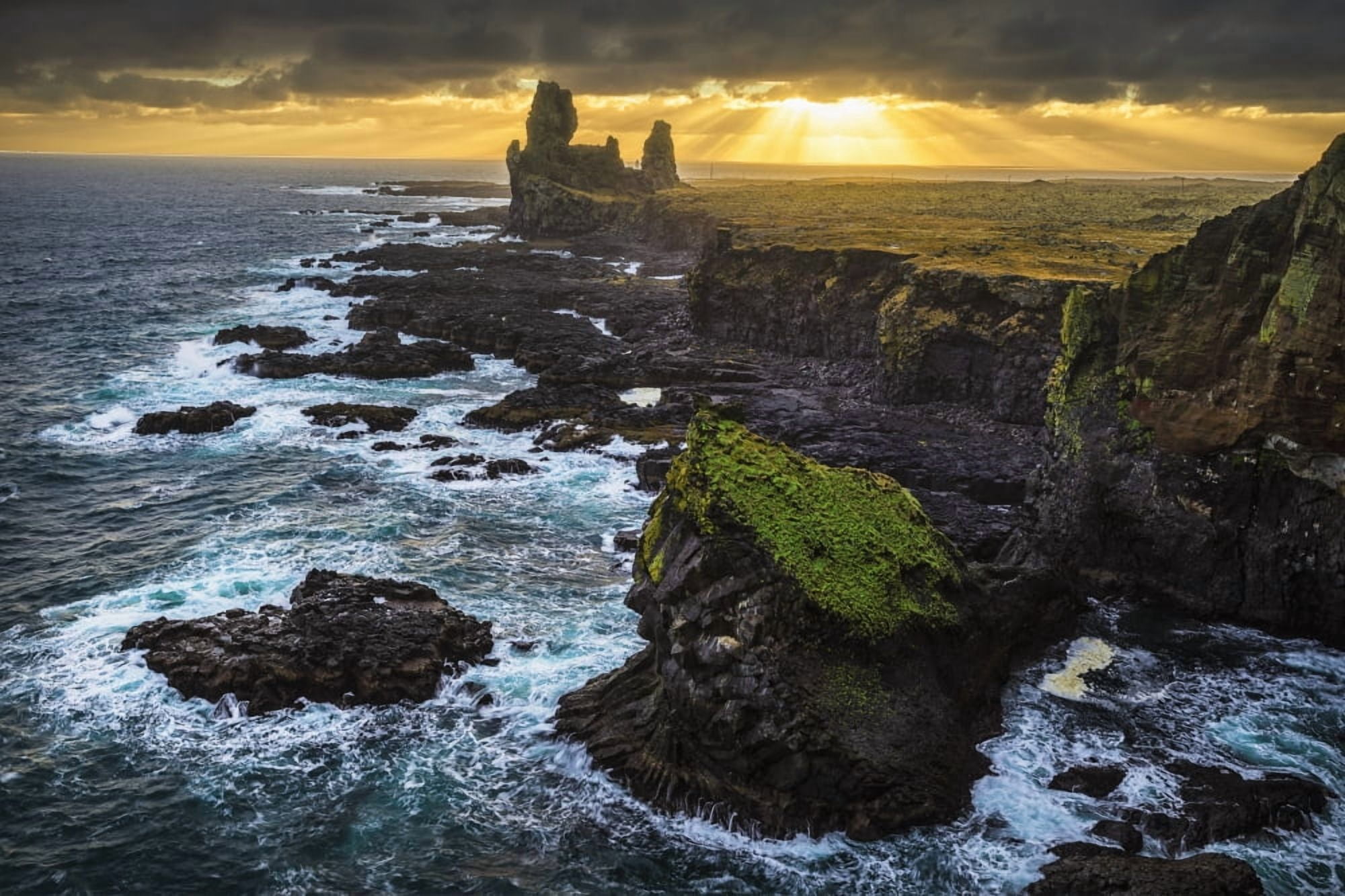 The sea stack known as Londranger rises above the landscape Snaefellsnes Peninsula Iceland Canvas Art - Robert Postma Design Pics (19 x 12)