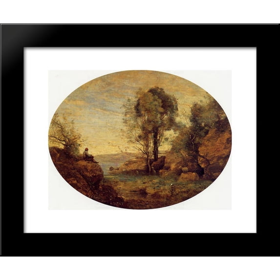 The shepherd overlooking the rocky gorge 20x24 Framed Art Print by Camille Corot