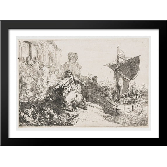The ship of fortune 38x28 Large Black Wood Framed Print Art by Rembrandt