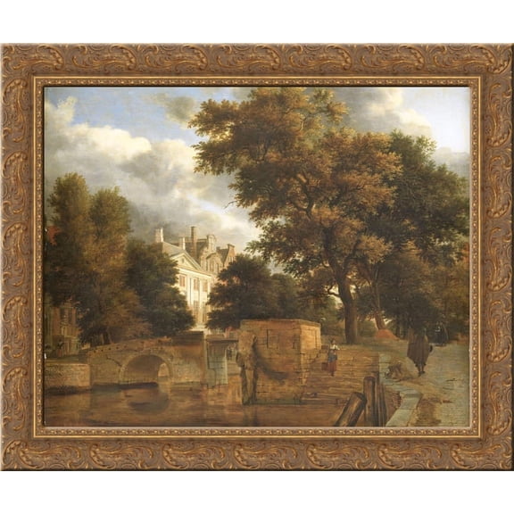 The stone bridge 24x20 Gold Ornate Wood Framed Canvas Art by Adriaen van de Velde