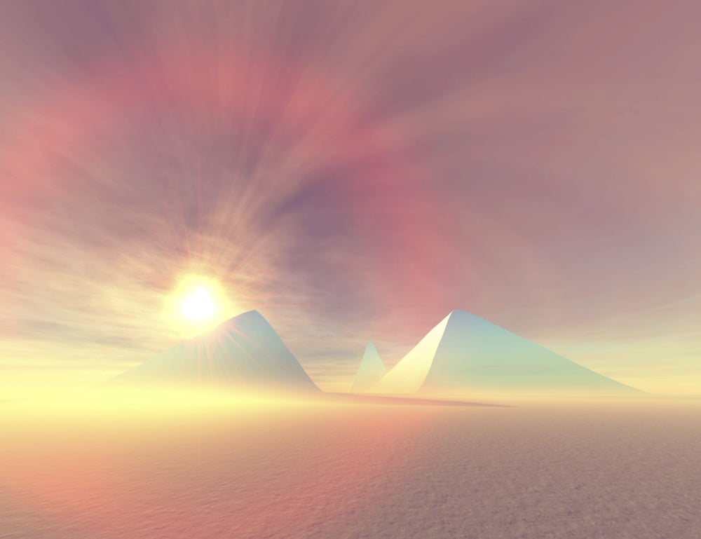 The sun rises on Egyptian pyramids on a desert morning Canvas Art - Corey FordStocktrek Images (16 x 13)