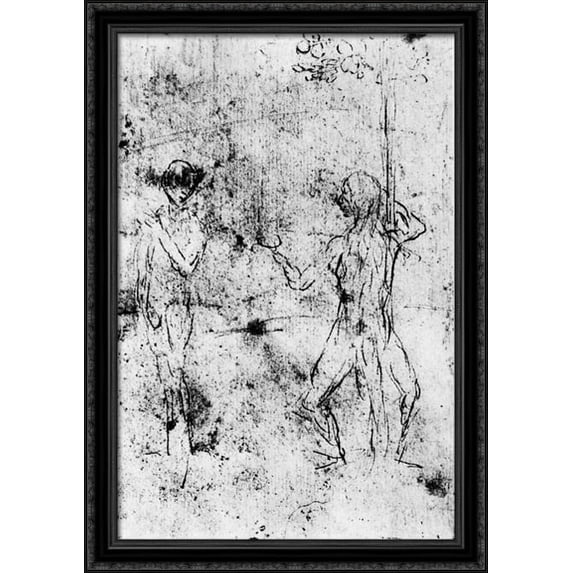 The temptation of Eve by the serpent 28x40 Large Black Ornate Wood Framed Canvas Art by Hieronymus Bosch