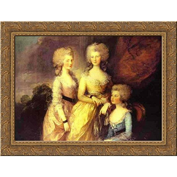 The three eldest daughters of George III Princesses Charlotte, Augusta and Elizabeth 24x18 Gold Ornate Wood Framed Canvas Art by Thomas Gainsborough