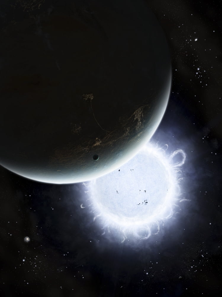 The tiny moon Rakka Ume travels into the shadow of the planet Tenjin Canvas Art - Brian ChristensenStocktrek Images (13 x 17)
