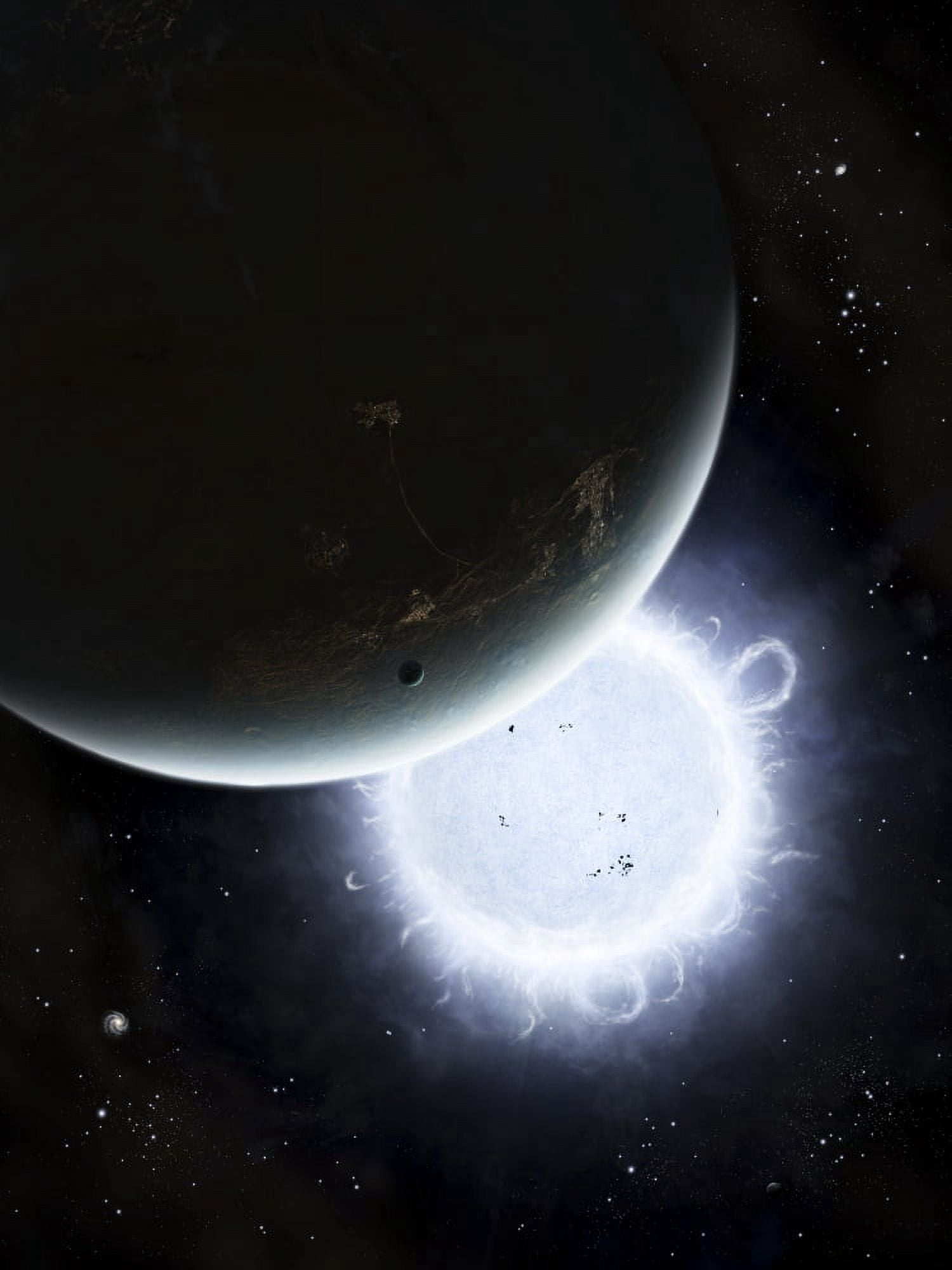 The tiny moon Rakka Ume travels into the shadow of the planet Tenjin Canvas Art - Brian ChristensenStocktrek Images (25 x 33)