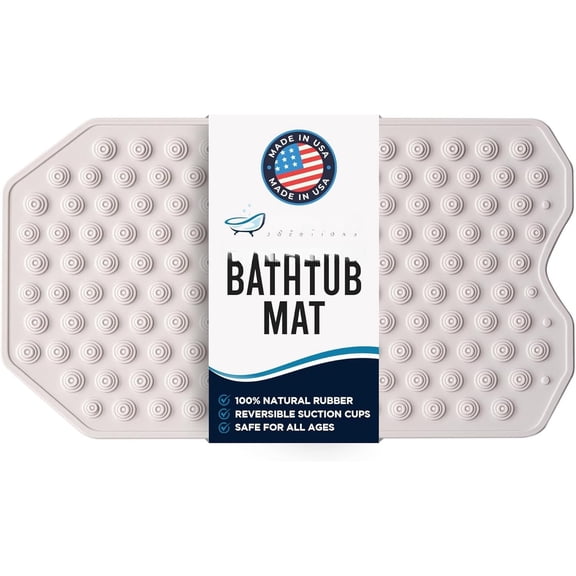 The tub Mat - No Suction Cup Mat, Designed for Textured and tubs Made of Rubber Not Plastic, for and (White)