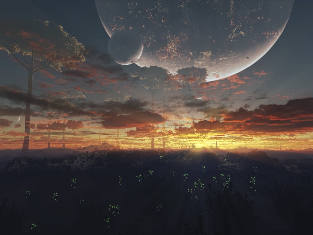 The view from an alien moon towards the massive planet it orbits Canvas Art - Brian ChristensenStocktrek Images (32 x 24)