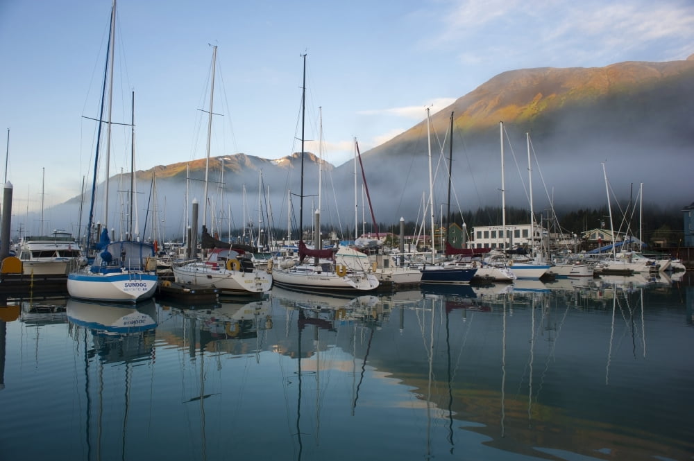 The waterfront of Seward Alaska with Mount Marthon in the background Canvas Art - Dan Bailey Design Pics (17 x 11)