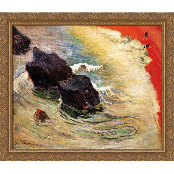 The wave 34x28 Large Gold Ornate Wood Framed Canvas Art by Paul Gauguin
