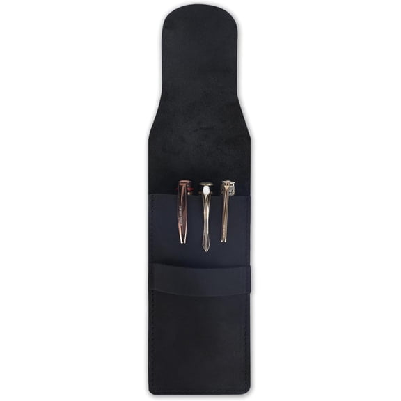 TheAntiq Genuine Leather Pen Case - 3 Pen Holder, Brown Leather Protector for Fountain, Ballpoint & Rollerball Pens, Tra