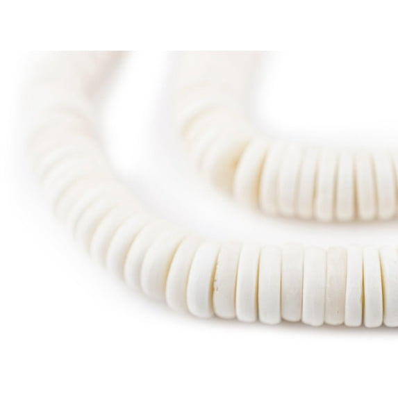 The Bead Chest 10mm White Bone Button Beads: Nepal Flat Round Disk Heishi Beads for DIY Necklace Jewelry Making