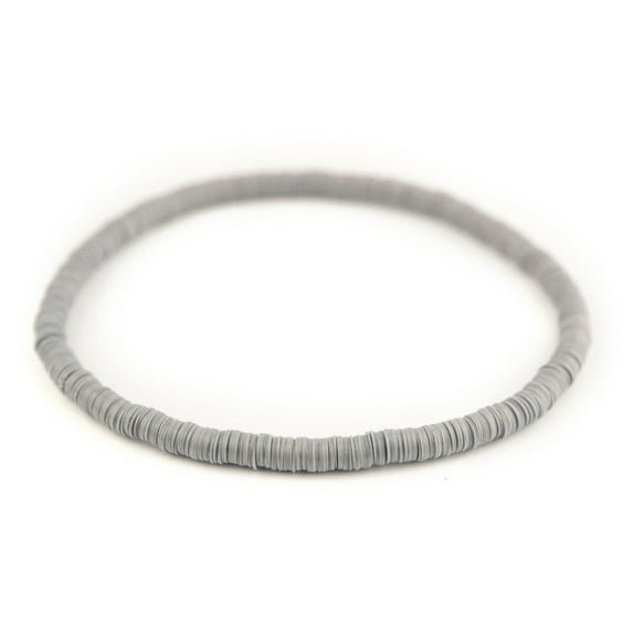 The Bead Chest Boho Stretch Bracelet, Grey - Stackable African Vinyl Heishi, Unisex for Men & Women