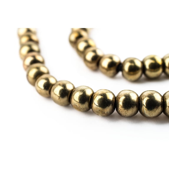 The Bead Chest Brass Round Sphere Beads 6mm, Full Strand of Quality Metal Spacers for DIY Jewelry Design