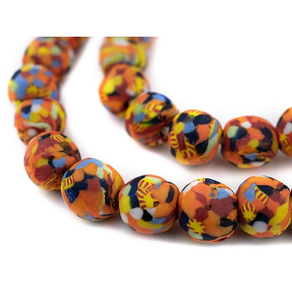 The Bead Chest Bright Medley Fused Recycled Glass Beads 14mm Ghana African Multicolor Round Large Hole 30 Inch Strand Handmade Fair Trade