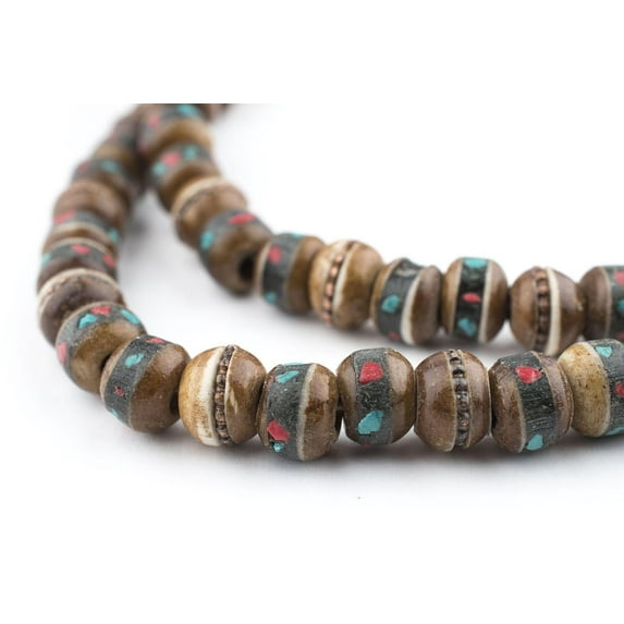 The Bead Chest Brown Inlaid Yak Bone Mala Beads (8mm)
