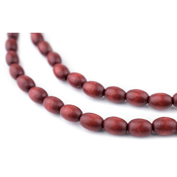 The Bead Chest Cherry Red Oval Natural Wood Beads (9x6mm): Organic Eco-Friendly Wooden Bead Strand for DIY Jewelry, Crafts, Necklace and Bracelet Making
