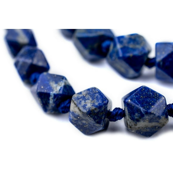 TheBeadChest Cornerless Cube Lapis Lazuli Beads 9-14mm Afghanistan Blue Faceted Gemstone Large Hole 18 Inch Strand