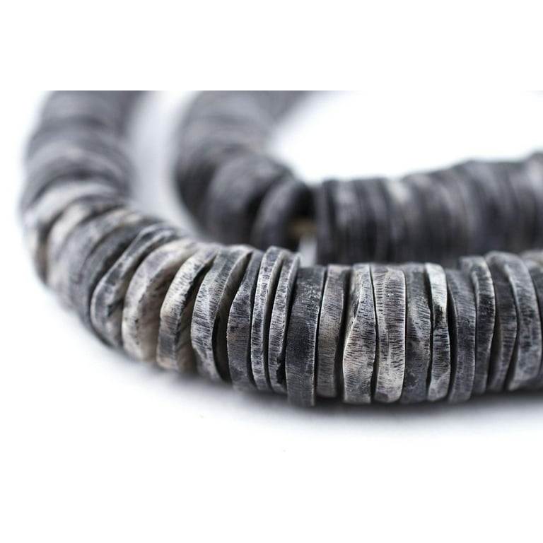 The Bead Chest Dark Grey Coconut Bone Heishi Beads 16mm Kenya