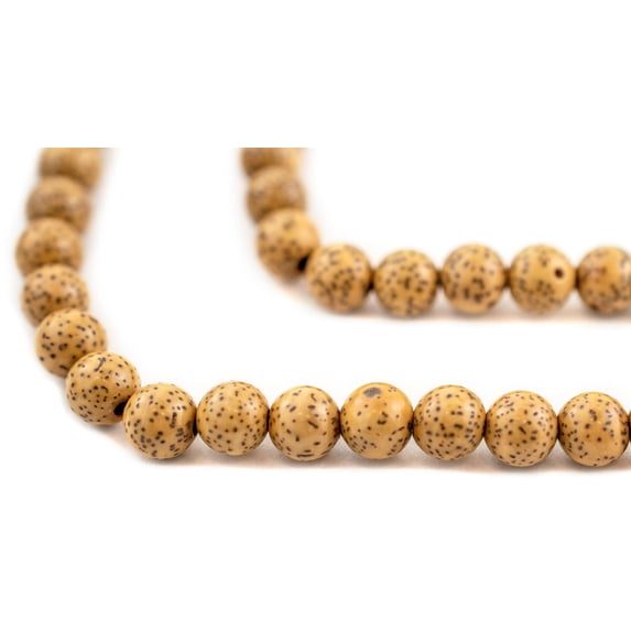 The Bead Chest Dark Natural Tibetan Lotus Seed Mala Beads 8mm Nepal Brown Round Wood 30 Inch Strand