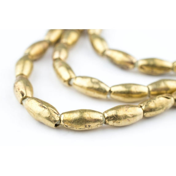 The Bead Chest Ethiopian Elongated Brass Oval Beads 10x6mm African Large Hole 31 Inch Strand Handmade