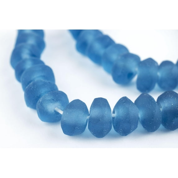The Bead Chest Light Blue Rondelle Java Recycled Glass Beads 11mm Indonesia Sea Glass Disk Large Hole 23 Inch Strand Fair Trade