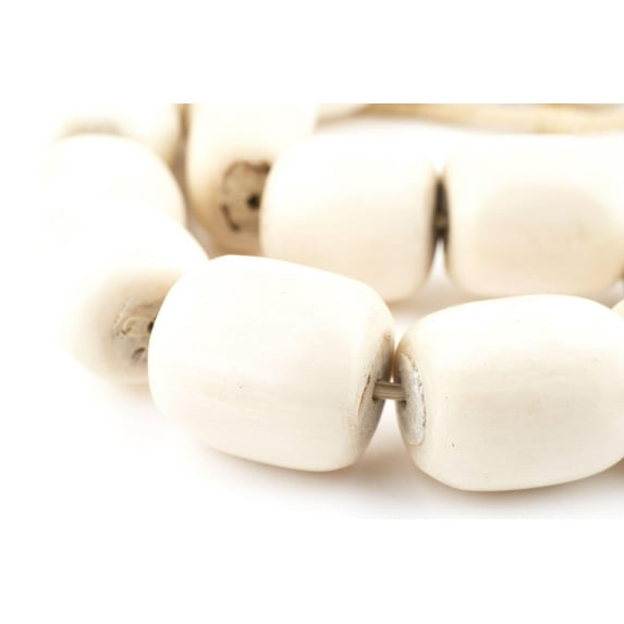 The Bead Chest Polished White Bone Beads Barrel 24mm Kenya African Cylinder Large Hole 28 Inch Strand Handmade