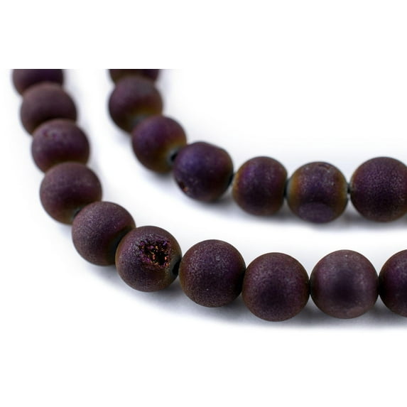 The Bead Chest Purple Round Druzy Agate Beads (8mm): Organic Gemstone Round Spherical Energy Stone Healing Power Crystal for Jewelry Bracelet Mala Necklace Making