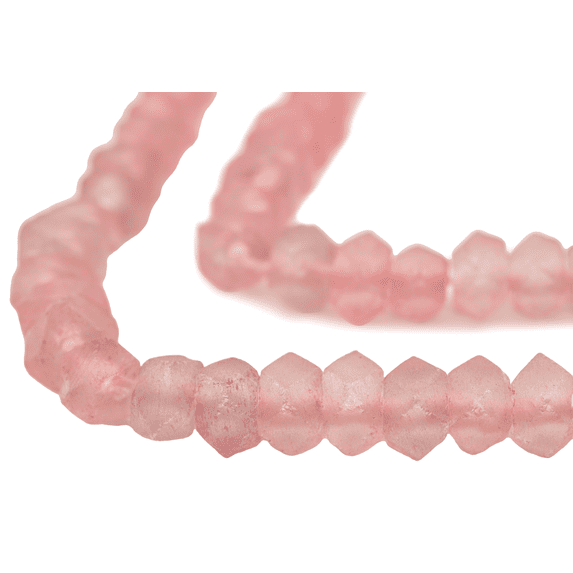 The Bead Chest Rose Pink Faceted Recycled Java Sea Glass Beads 11mm Indonesia Large Hole 22 Inch Strand