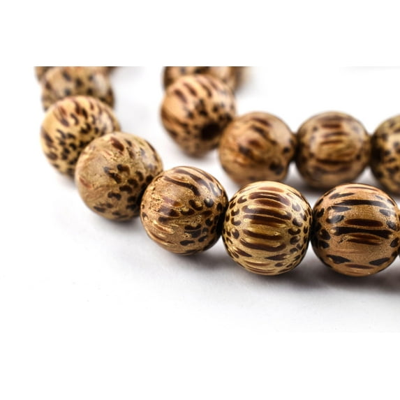 The Bead Chest Round Natural Palm Wood Beads 10mm Brown Large Hole 16 Inch Strand