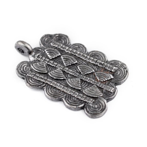 The Bead Chest Silver Thousand Sun Baule Pendant (38x60mm): African Tribal Metal Pendant for DIY Jewelry and Necklace