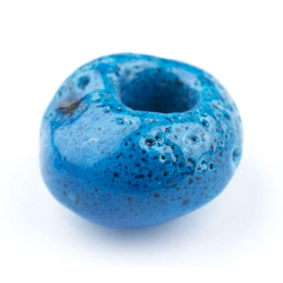 The Bead Chest Vintage Glazed Ceramic Donkey Beads 2 Beads 22mm Middle East Blue Round Glass Large Hole