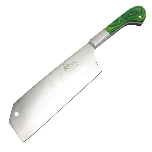 TheBoneEdge 12' Cleaver Stainless Steel Full Tang Butcher Knife Green Packawood Handle