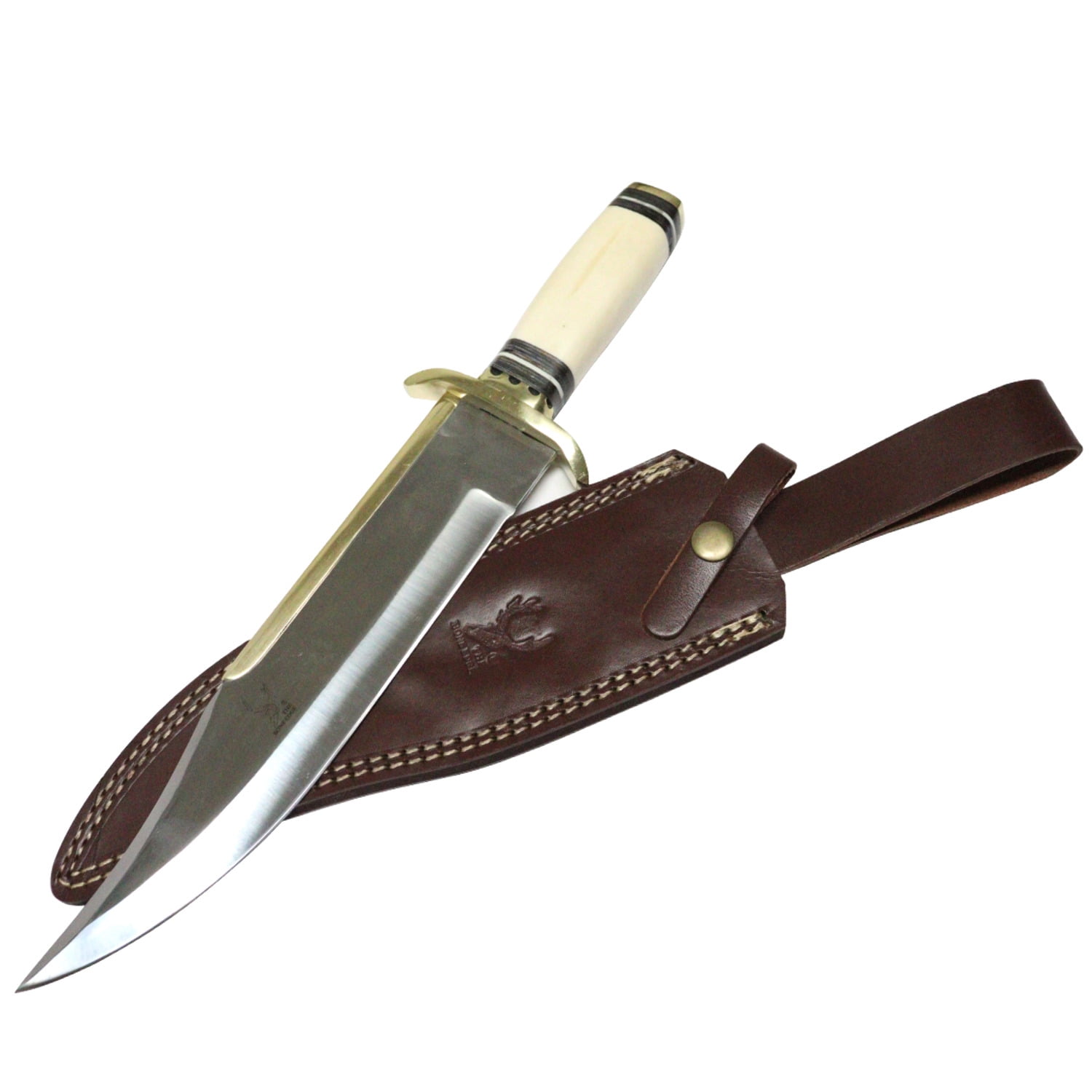 TheBoneEdge 15" Hunting Bowie Knife Horn Handle  Brass Work Hand Crafted