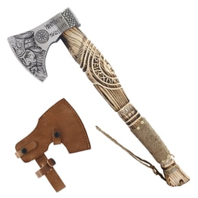 TheBoneEdge 20.5" Hand Made Steel Blade Forged Ragnar Viking Axe Ash Wood Handle With Sheath