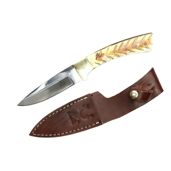 TheBoneEdge 7.5" Full Tang Horn Handle Hand Made Hunting Knife With Sheath