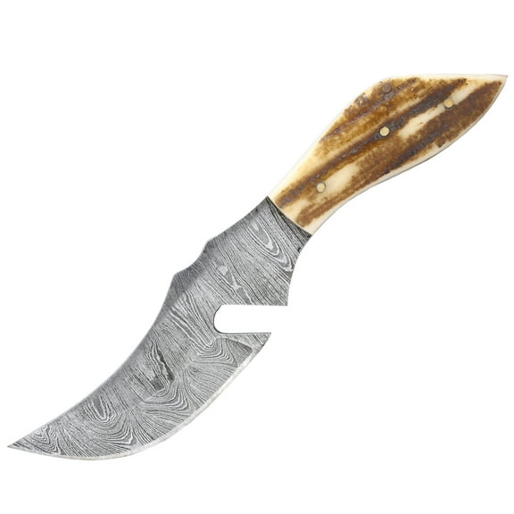 TheBoneEdge 7" Burn Bone Handle Damascus Blade Hunting Knife With Sheath