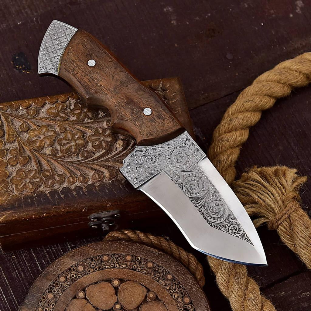 TheBoneEdge 9.5" Full Tang Custom Hand Made J2 Steel Engraved Blade  Handle Hunting knife With Sheath