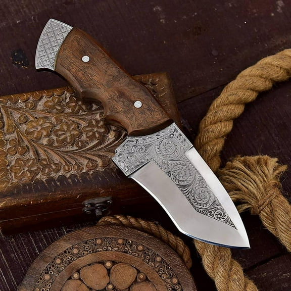 TheBoneEdge 9.5" Full Tang Custom Hand Made J2 Steel Engraved Blade Handle Hunting knife With Sheath