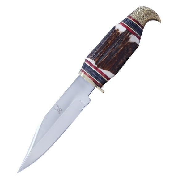 TheBoneEdge 9.5"" Artificial Stag Handle Eagle Head Hunting Knives With Leather Sheath