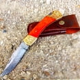 thumbnail image 1 of TheBoneEdge 9' Hand Made Damascus Blade Folding Knife Pakkawood Handle Orange, 1 of 4