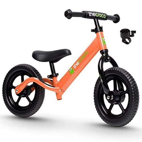 TheCroco 12 inch Balance Bike Ultra-light, Adjustable Seat and Handlebars, No-Pedal training bike, Ages 2 to 5 Years, includes Bell and Handlebar Pad, Orange