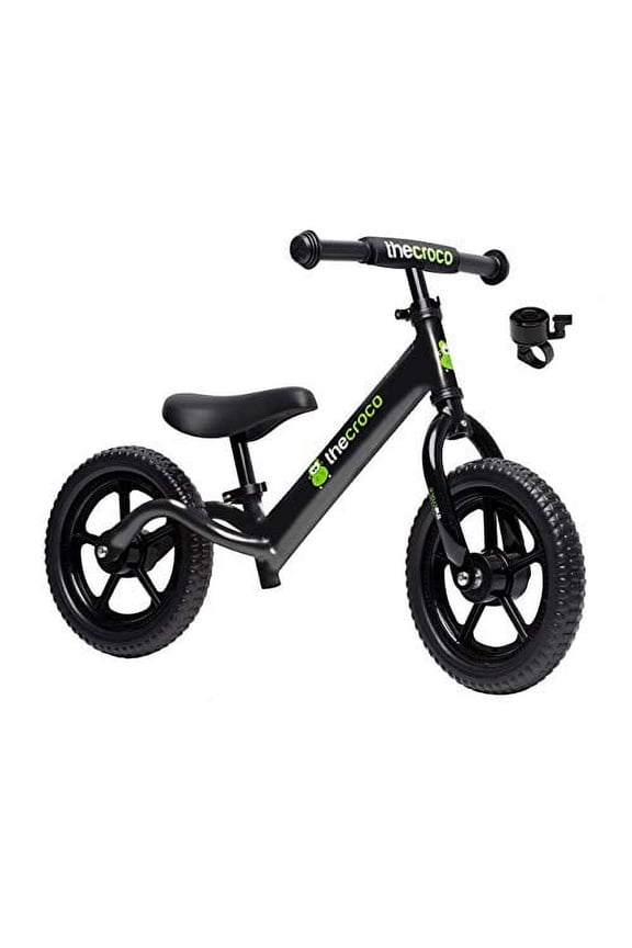 12 inch Balance Bike Ultra-light, Adjustable Seat and Handlebars, No-Pedal training bike, Ages 2 to 5 Years, includes Bell and Handlebar Pad, Black