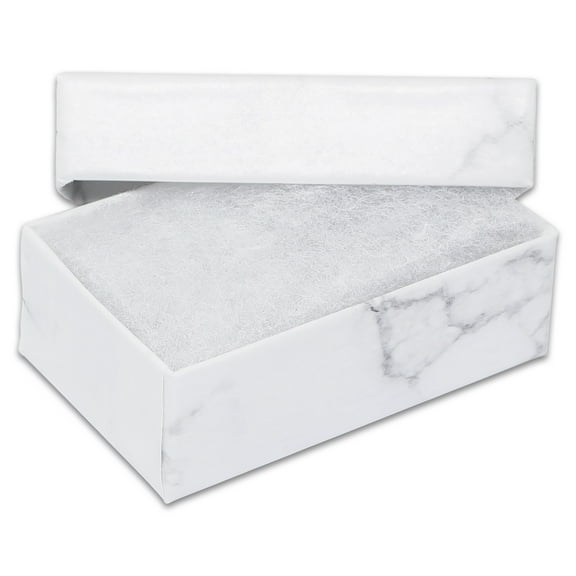 TheDisplayGuys 25-Pack #21 Cotton Filled Cardboard Paper Jewelry Box Gift Case - Marble White (2 5/8" x 1 5/8" x 1")