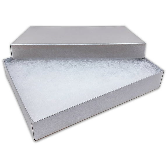 TheDisplayGuys 25-Pack #75 Cotton Filled Cardboard Paper Jewelry Box Gift Case - Pearl Gray (7 1/8" x 5 3/16" x 1 5/16")