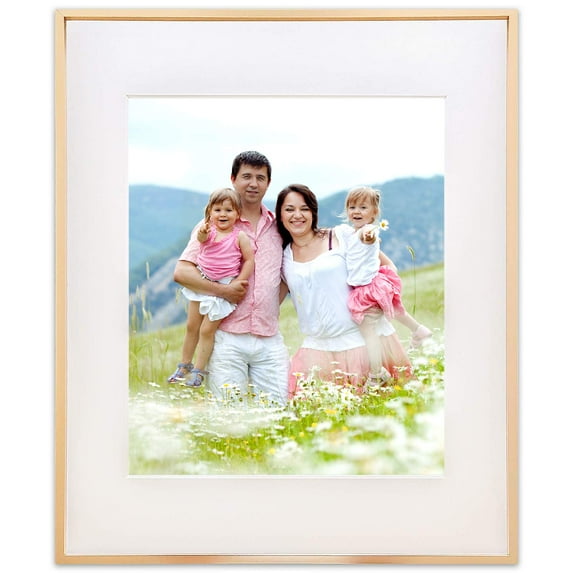 TheDisplayGuys Aluminum Metal 11x14 Picture Frame w. Tempered Glass matted to 8x10 (Gold) for Horizontal & Vertical Wall Hanging