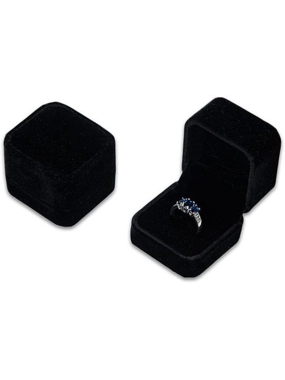 TheDisplayGuys - Plush Velvet Jewelry Ring Box w/Hinged Snap Lid (Black) - for Engagement, Proposal, Wedding, Gifting