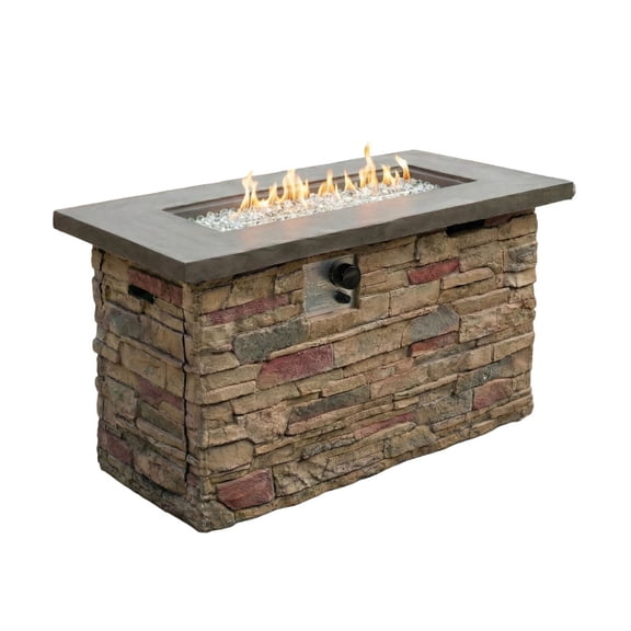 TheEshow 42" Propane Fire Pit Table, 50,000 BTU Rectangular Concrete Outdoor Gas Fire Pit