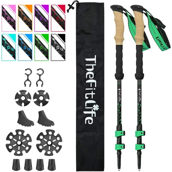 TheFitLife Carbon Fiber Trekking Poles – Collapsible and Telescopic Walking Sticks with Natural Cork Handle and Extended EVA Grips, Ultralight Nordic Hiking Poles for Backpacking Camping
