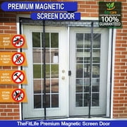 TheFitLife Double Door Magnetic Screen - Mesh Curtain with Full Frame Hook & Loop Powerful Magnets, Snap Shut Automatically for Patio, Sliding Or Large Door, Black Fits Doors up to 72''x80'' Max