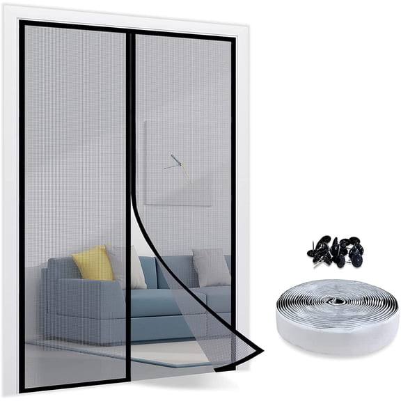 TheFitLife Fiberglass ic Screen Door - Heavy Duty Mesh Curtain with Full Frame Hook and Loop Powerful s That Snap Shut Automatically (36"x83" Fits Door Size up to 34"x82" Max)